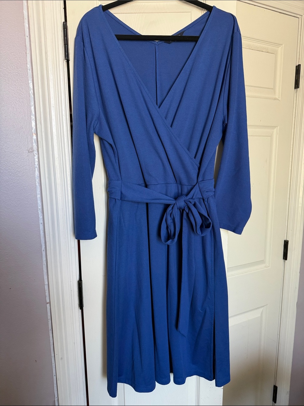 LANDS END Easy Blue Wrap Dress with Tie Waist